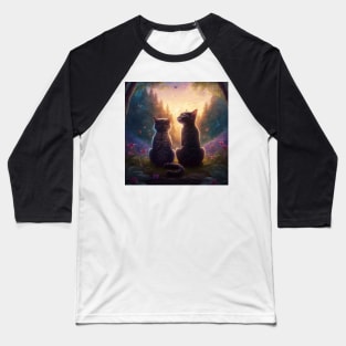 Adorable Two Cats Looking At Sunset Extremely Intricate Baseball T-Shirt